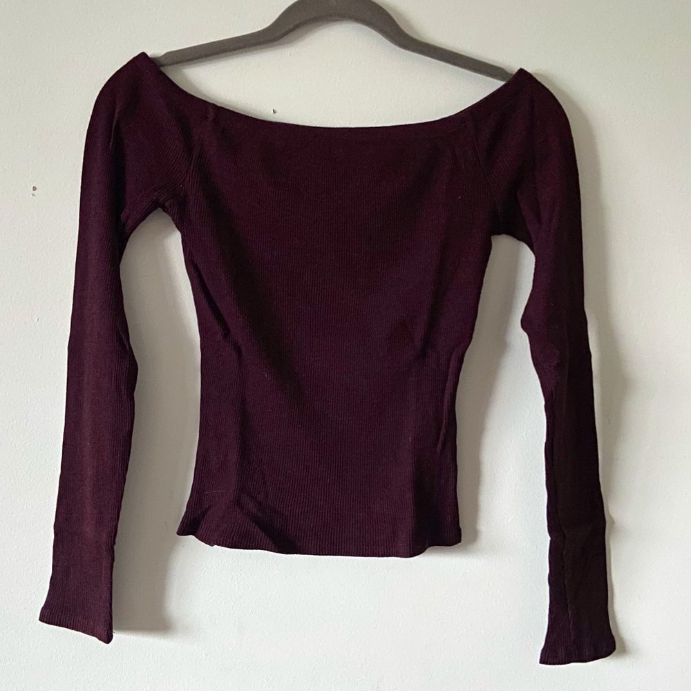 Burgundy off shoulder knit sweater